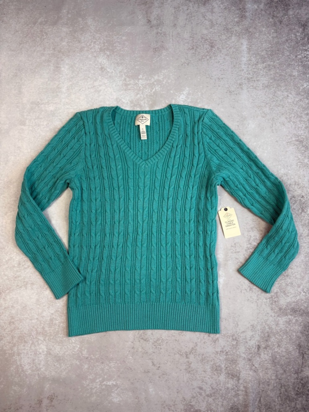 NWT St John’s Bay Teal Cable Knit Sweater Petite Large